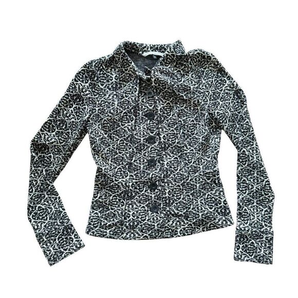 Diane Von Furstenberg Wool Blend Cardigan Neck Bow Beige Black 6 - Picture 2 of 8